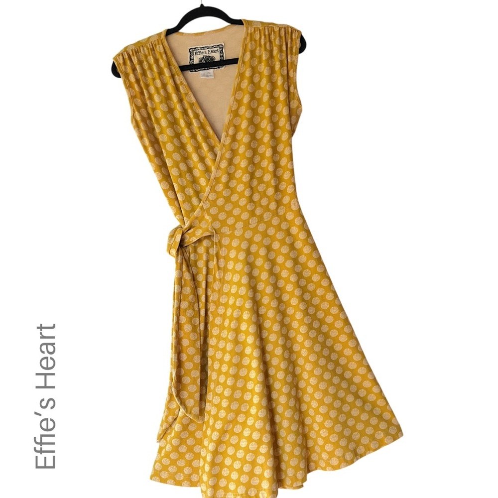 EFFIE’S HEART | NWOT POLKA DOT WRAP DRESS COTTON STRETCH SLEEVELESS YELLOW | XS